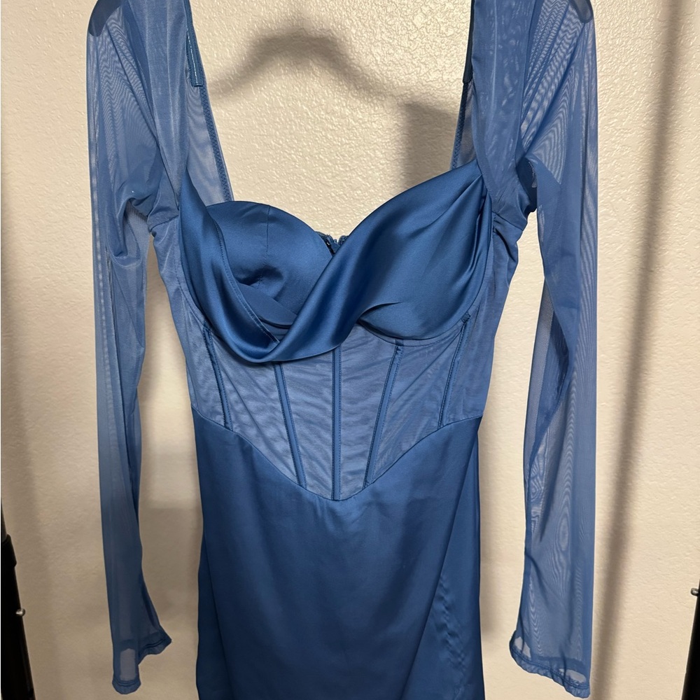 Oh Polly Blue Mesh Mini Dress